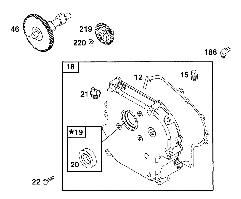 Crankcase Cover, Cam Diagram and Parts List for 19B412-0567-XX  Briggs and Stratton Engine